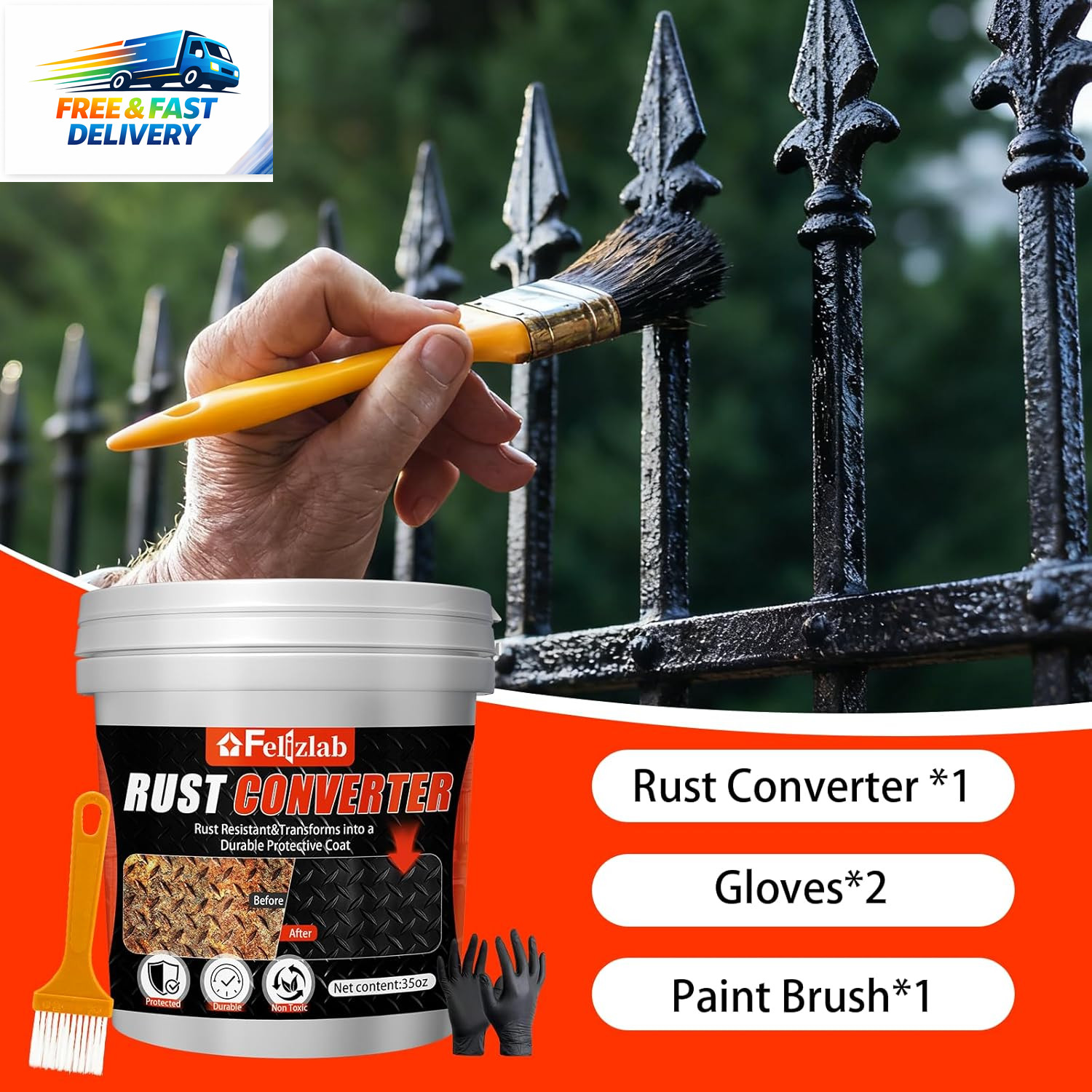 2-In-1 Rust Converter & Metal Primer, 35 Floz Automotive Rust Remover Paint for