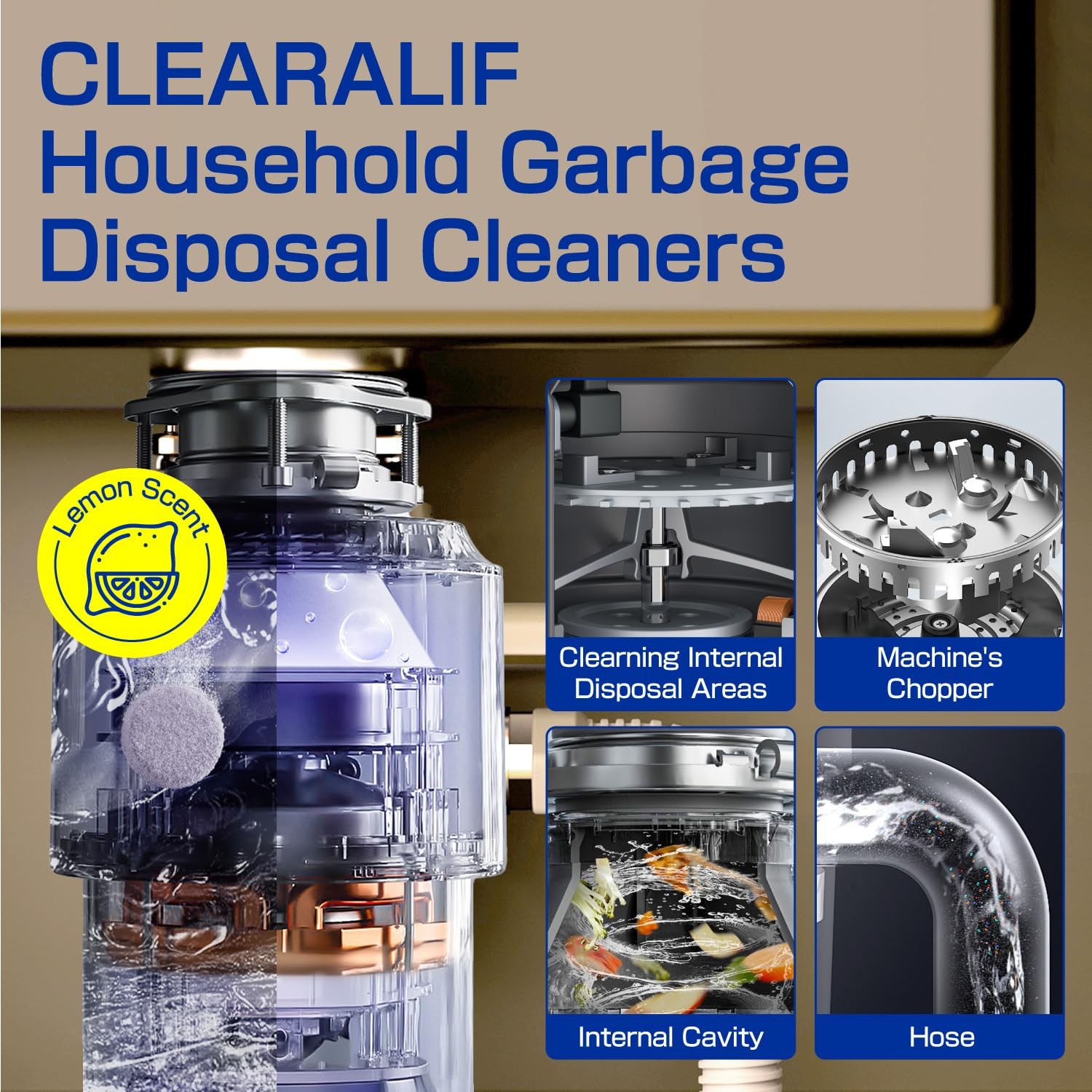12 PCS Household Garbage Disposal Cleaner Tablets Fresh Lemon Deodorizer Pods
