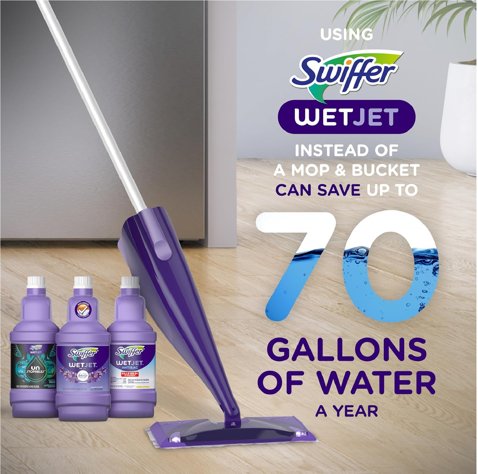 Swiffer WetJet Multi-Purpose Floor Cleaner Solution with Febreze Refill, Hardwoo