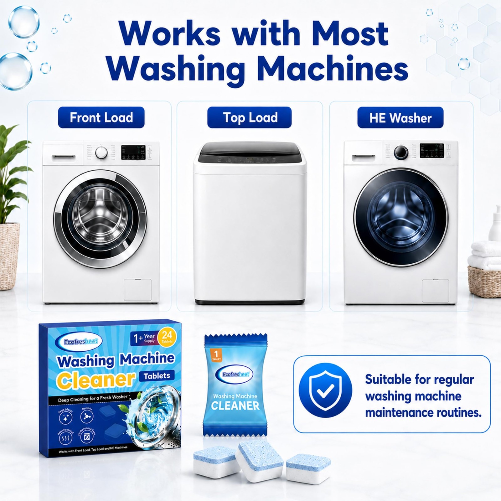 Washing Machine Cleaner Tablets 24 Count, Deep Cleaning Washer Cleaner for Fr…