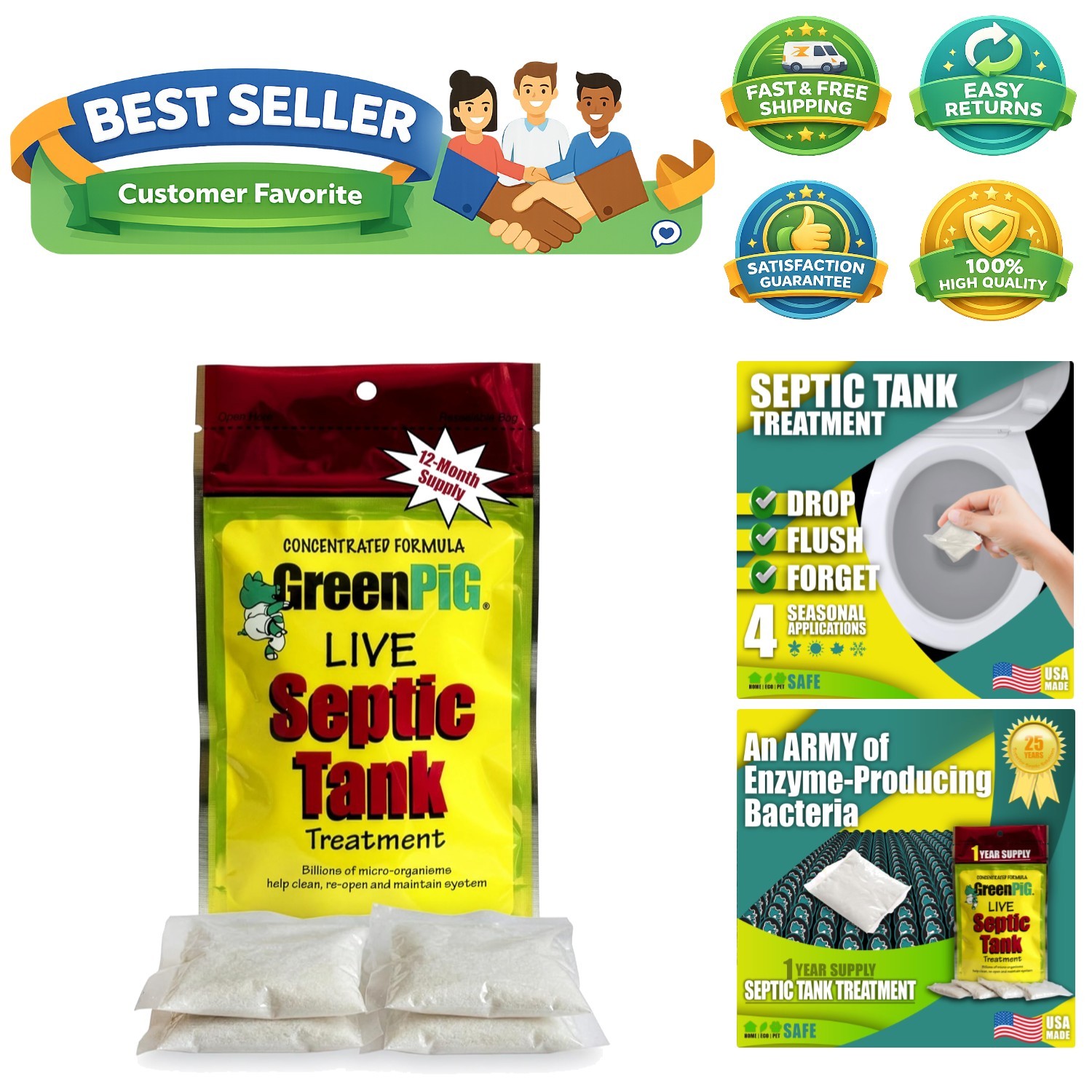 Septic Tank Treatment Packets – Septic-Safe Enzyme Treatment for Preventative…