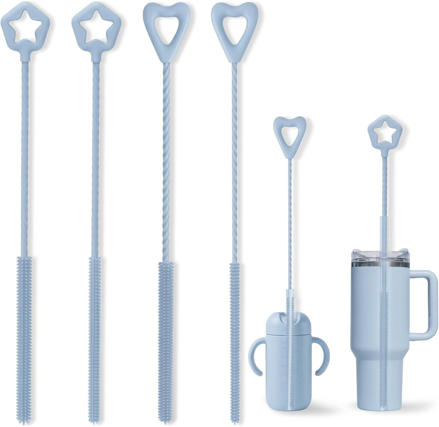 Silicone Straw Cleaner Brush, 4-Pcs Reusable Extra-Long Brush for Cleaning Metal