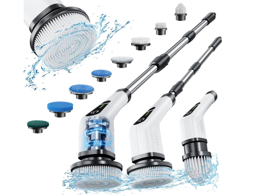 Cepillo Limpieza Eléctrico Inalámbrico 360° con 8 Cabezales para Baño y Cocina