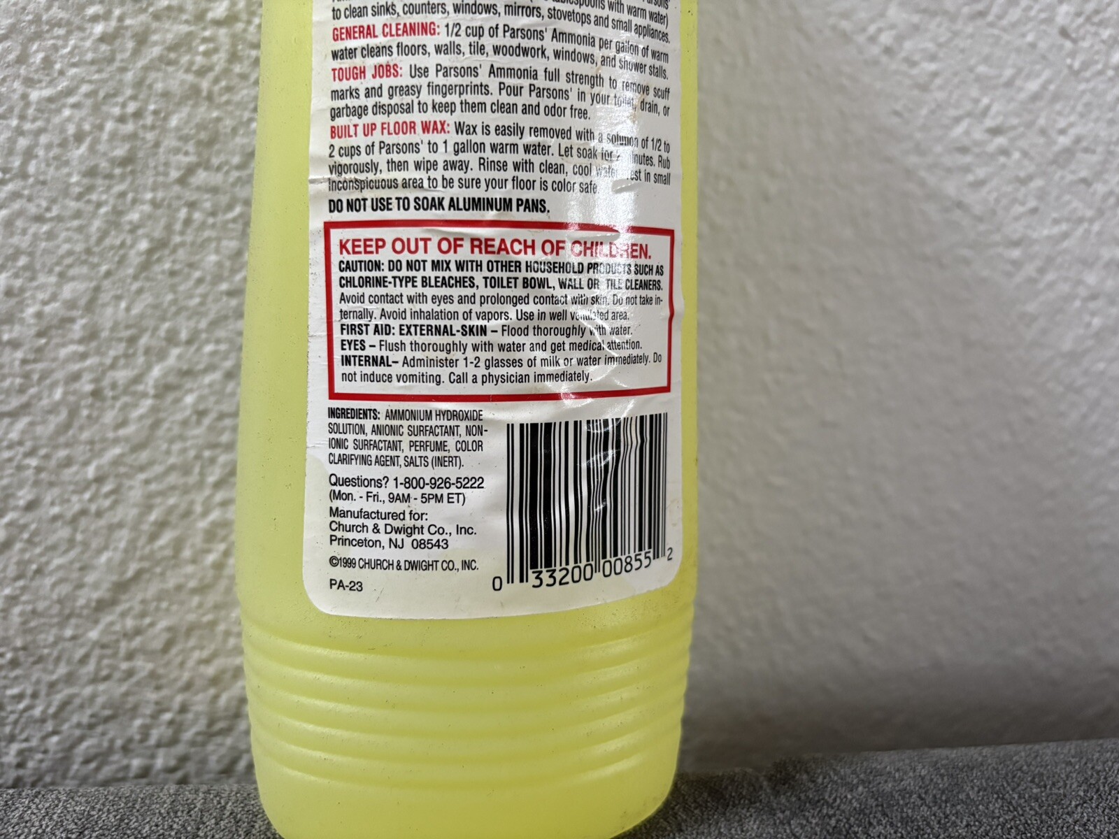 Vintage Parsons’ Ammonia All Purpose Cleaner Lemon Fresh 1999 28 Fl Oz 75% Full