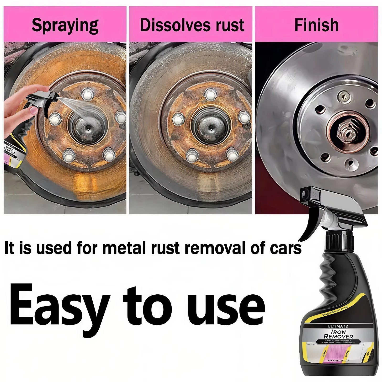 120ml Car Rust Remover Spray Metal Deruster Cleaner Wheel Hub Exhaust Pipe