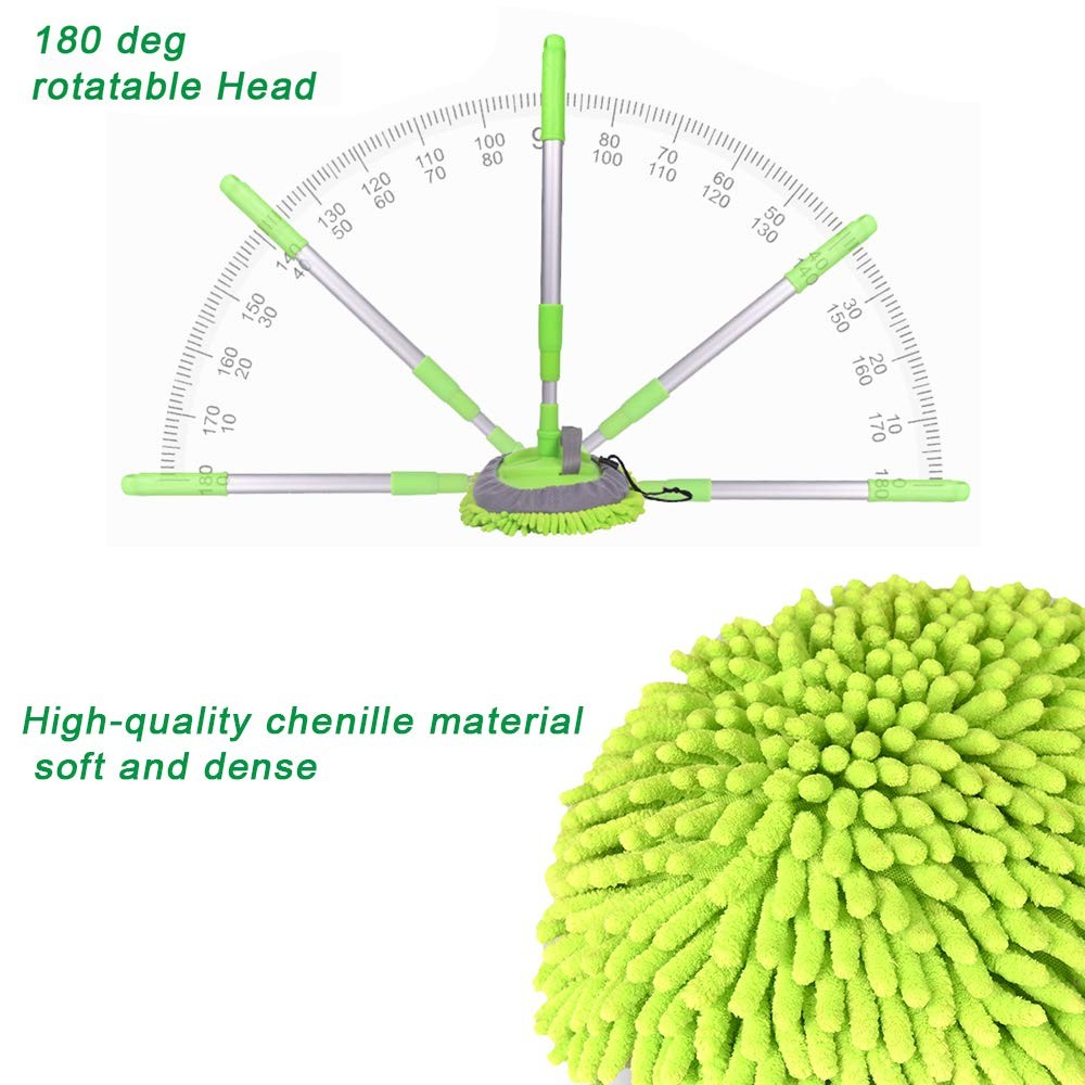 2 in 1 Chenille Microfiber Car Wash Mop Mitt with 46″ Aluminum Alloy Long Han…