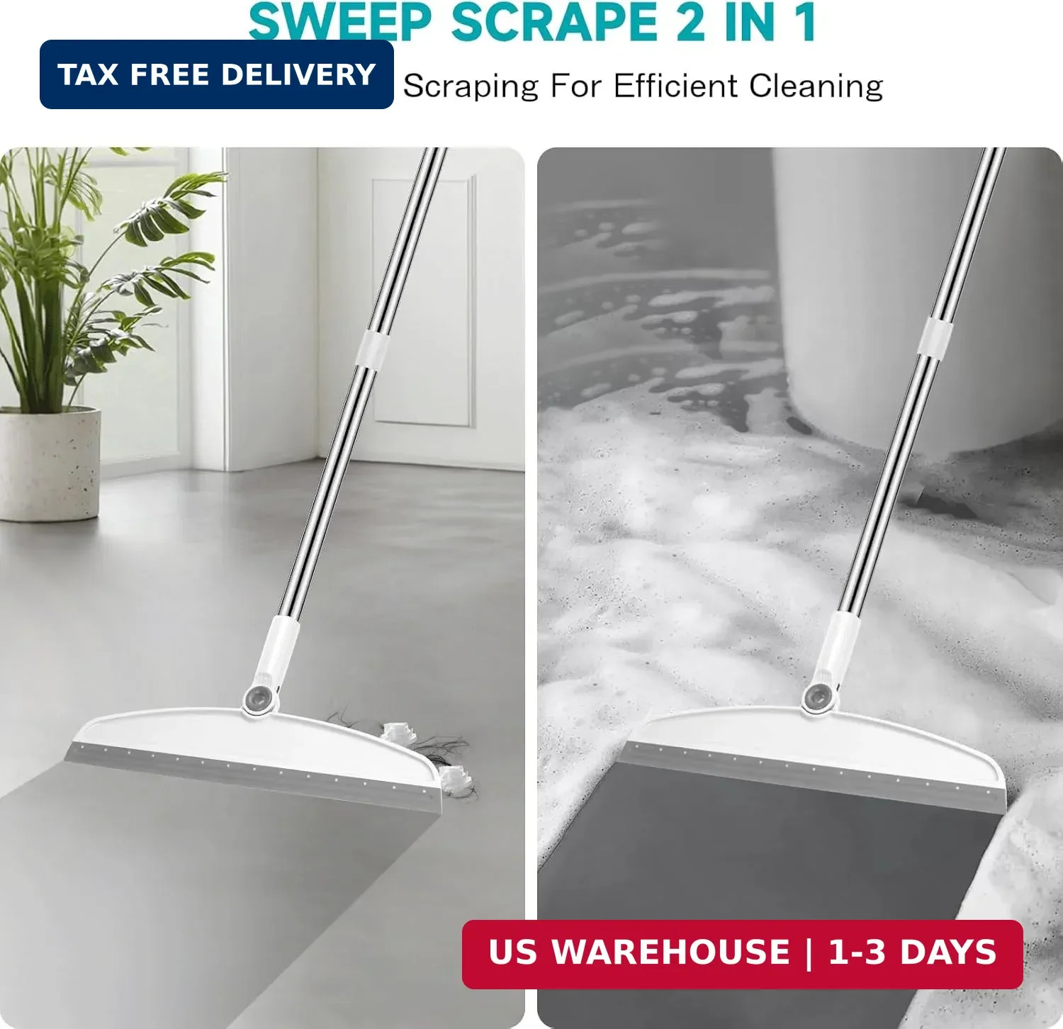 NACENA Silicone Floor Squeegee, 54-in Adjustable Long Handle Multifunction Silic