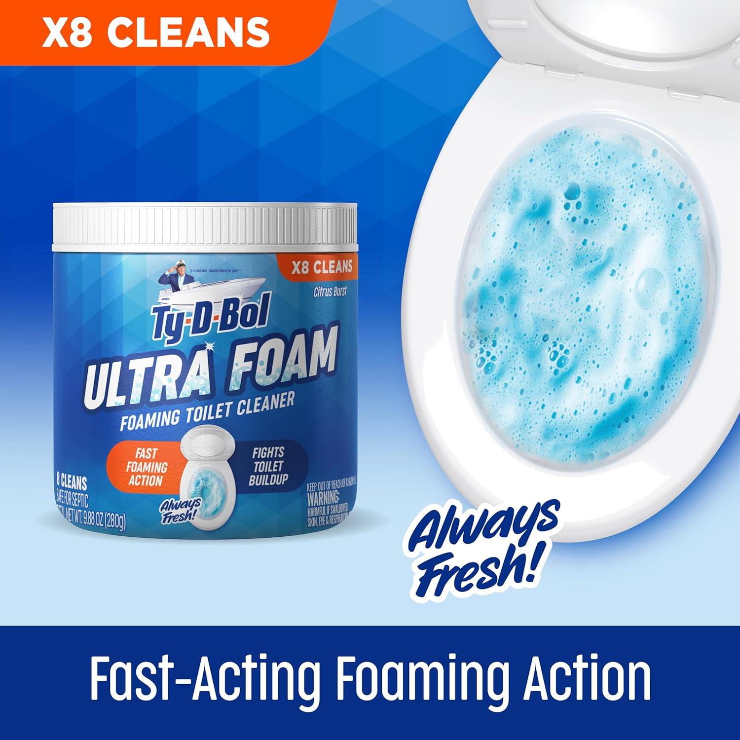 Ultra Foam Toilet Bowl Cleaner – Provides Up to 8 Cleans – Citrus Scent – Fights