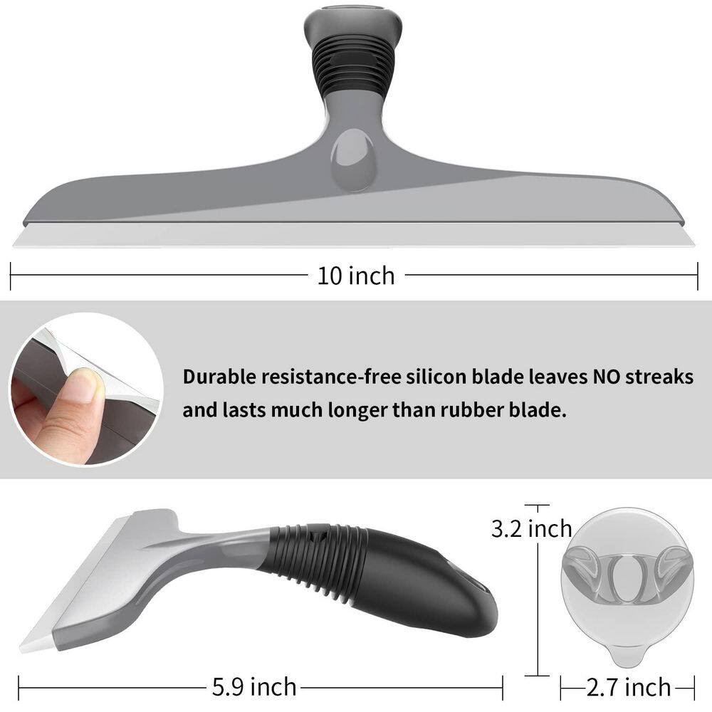 10 In. All-Purpose Silicone Squeegee with Handle Suction Hook for Windows Shower