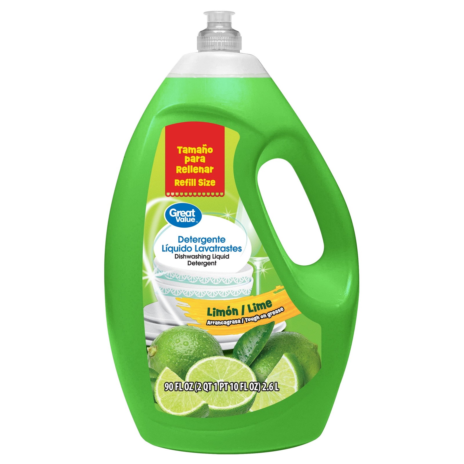 Lemon Lime Dishwashing Liquid Detergent 90 fl oz Large Size for Kitchen Cleaning