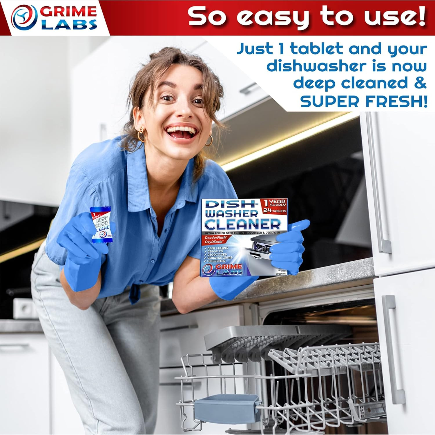 Dishwasher Cleaner Deodorizer Descaler Tablets, 24 Pack Heavy Duty Deep Clean A