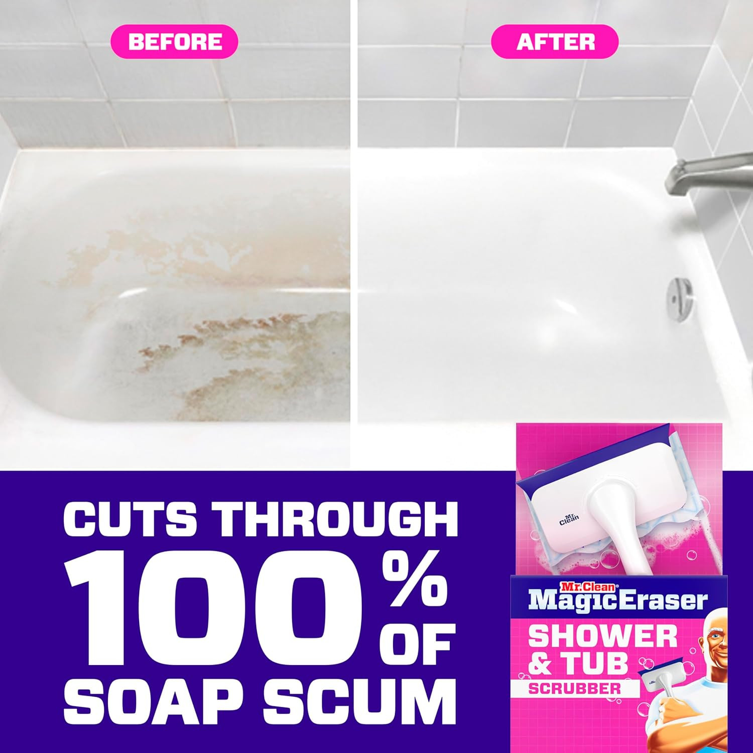 Mr. Clean Magic Eraser Shower & Tub Scrubber, Bathroom Cleaner, All in One Bathr