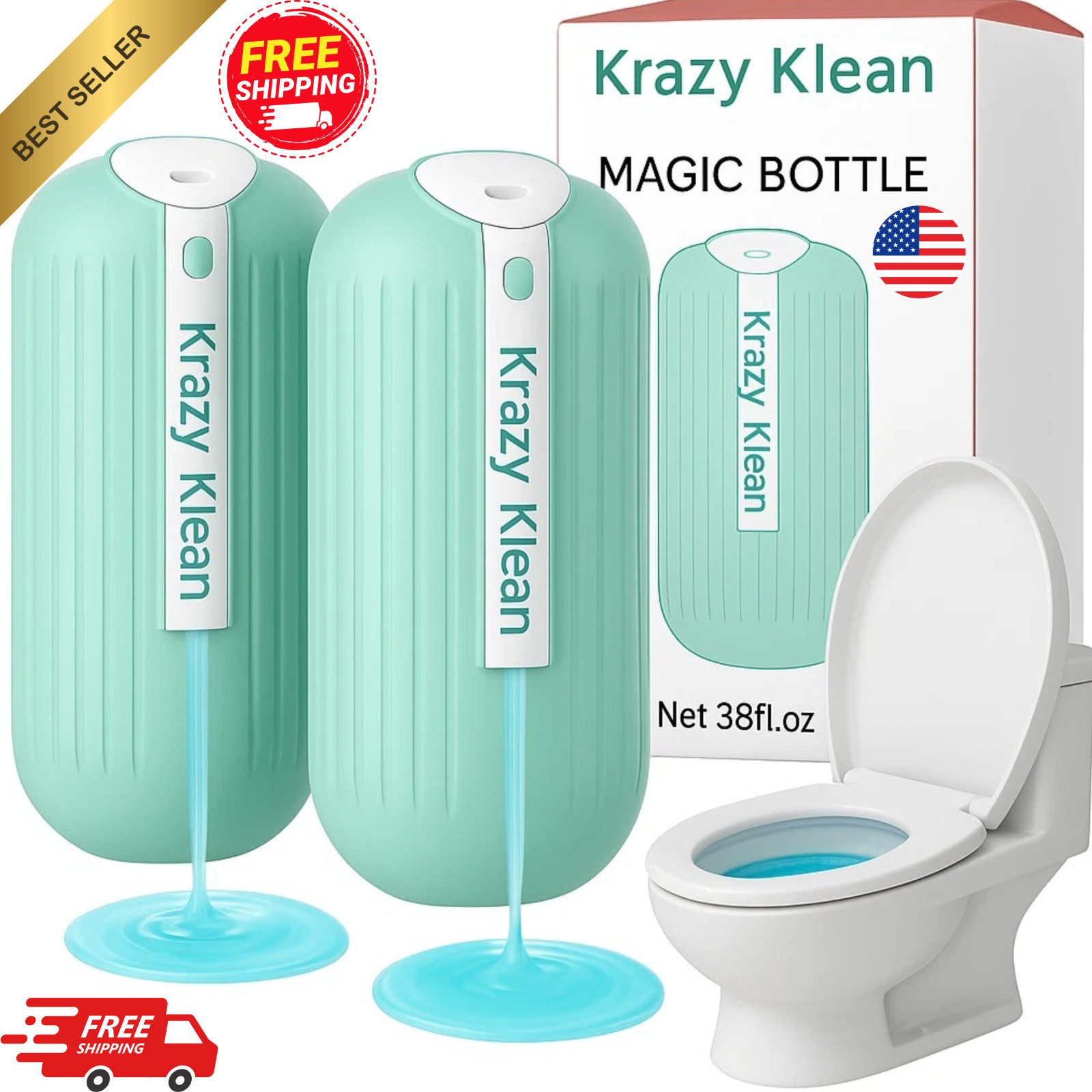 2Pcs Krazy Klean Toilet Cleaner, 180 Days Of Supply, Deep Cleaning, Fresh Toilet
