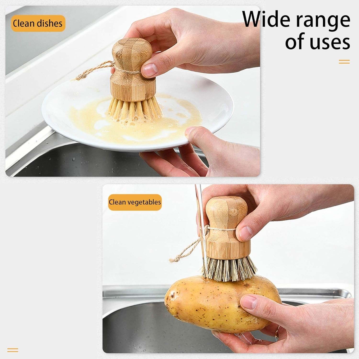 Eco-Friendly Bamboo Round Scrub Brush for Household Cleaning and Vegetables