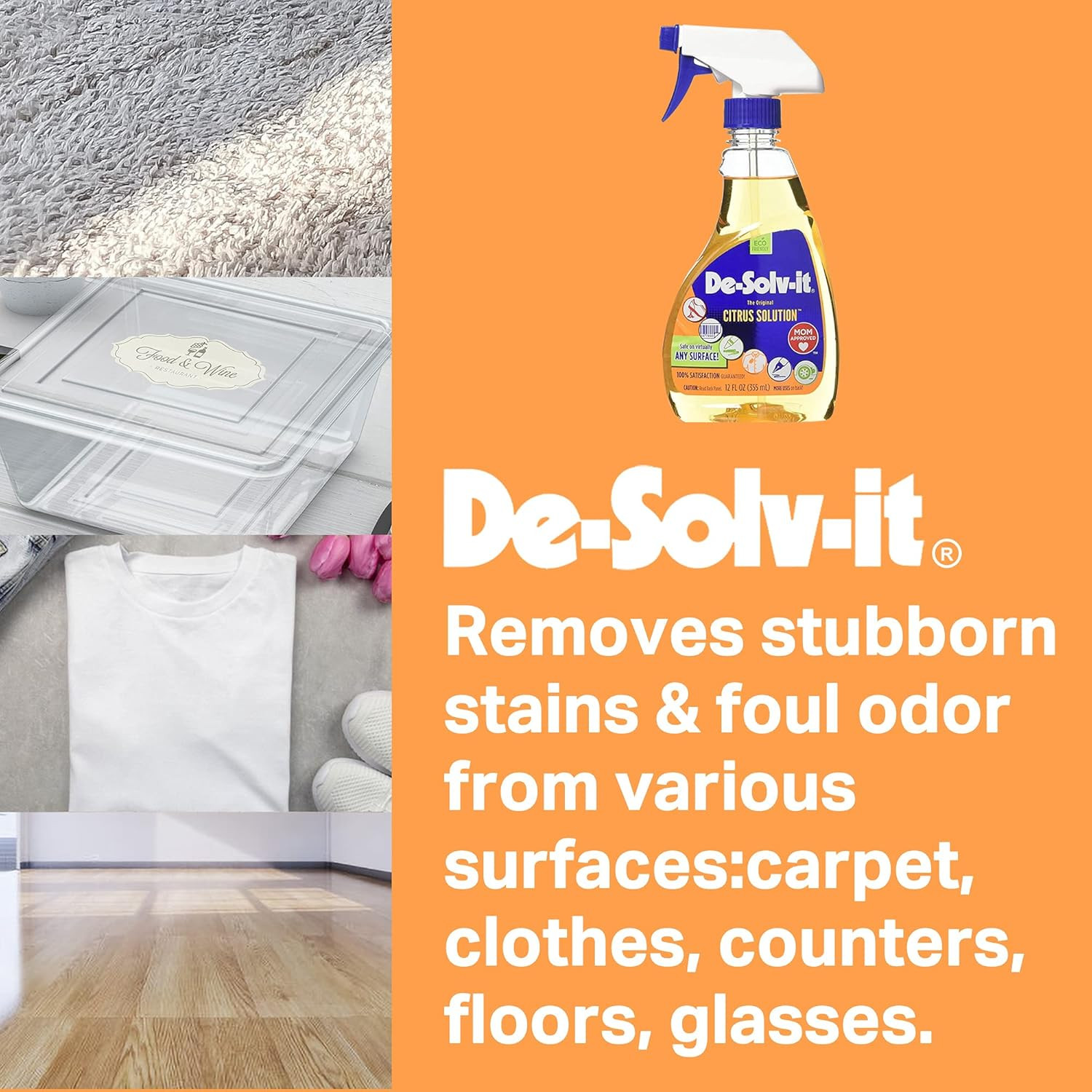 Orange-Sol De-Solv-It Citrus Solution – Odor & Stain Remover for Cloth, Wood, Gl