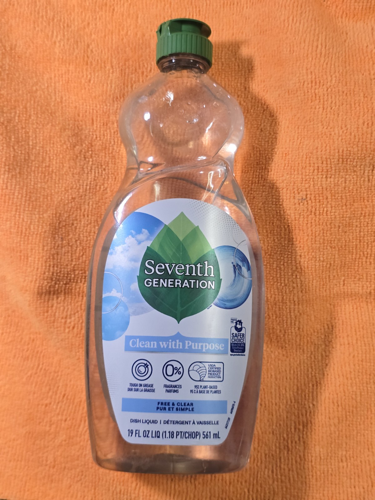 Seventh Generation Free and Clear Liquid Dish Soap Detergent 19 fl oz