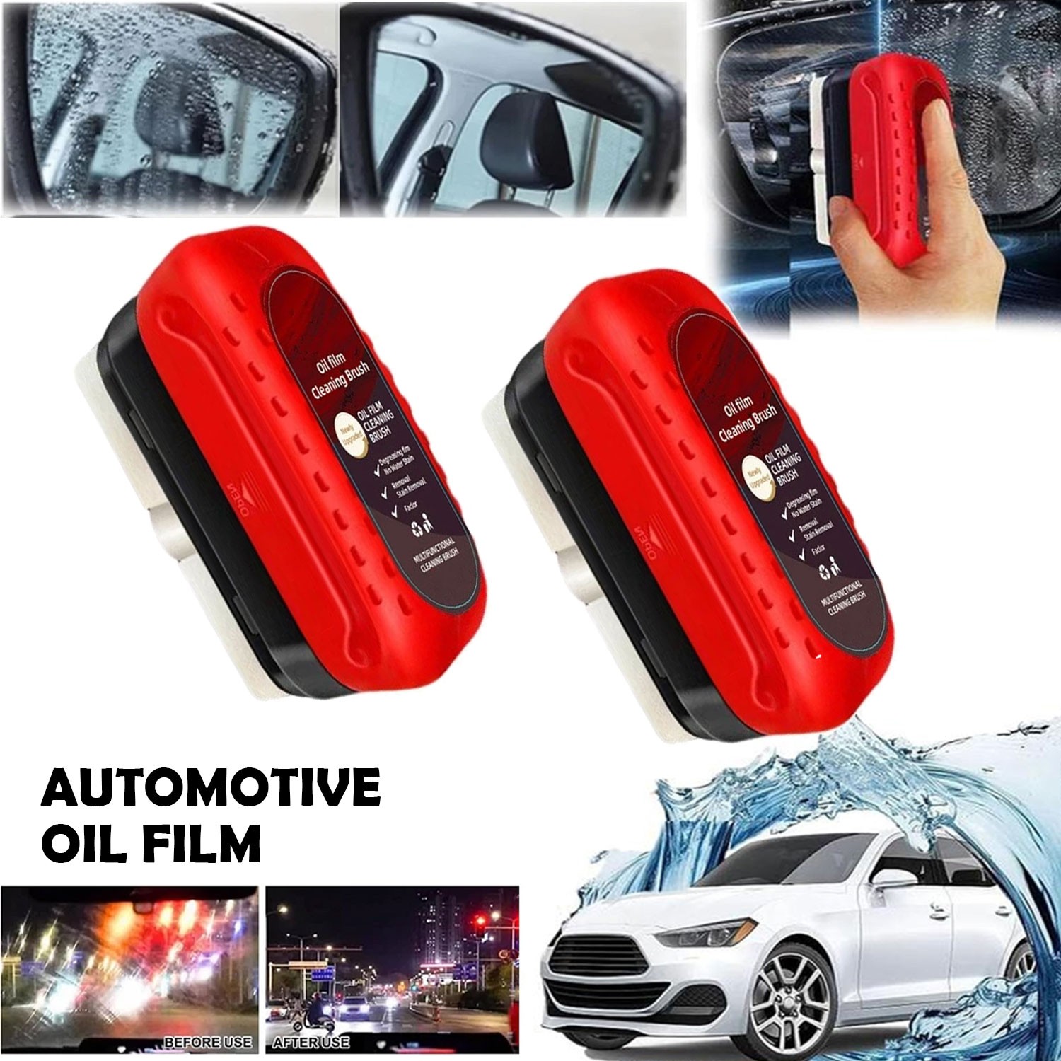 2x 120ML Automotive Oil Film Cleaning Brush Clear Vision Glass Cleaner For Car