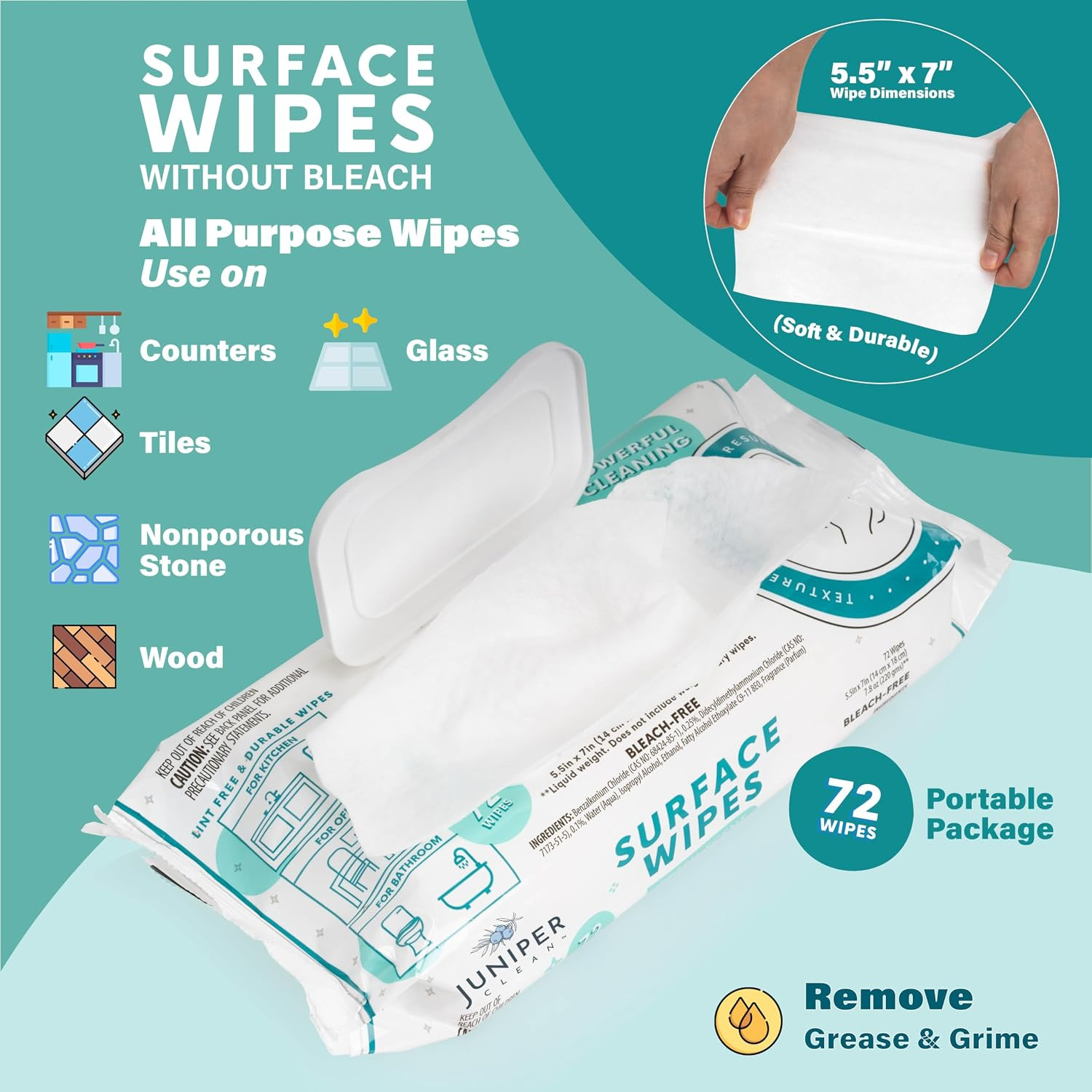 24 Pack Surface Cleaning Wipes Bleach Free, All-Purpose Cleaner