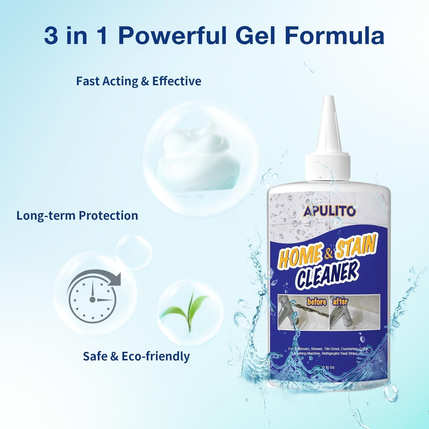APULITO Home & Stain Cleaner Gel 10oz Shower Tile Grout Kitchen Cleaner