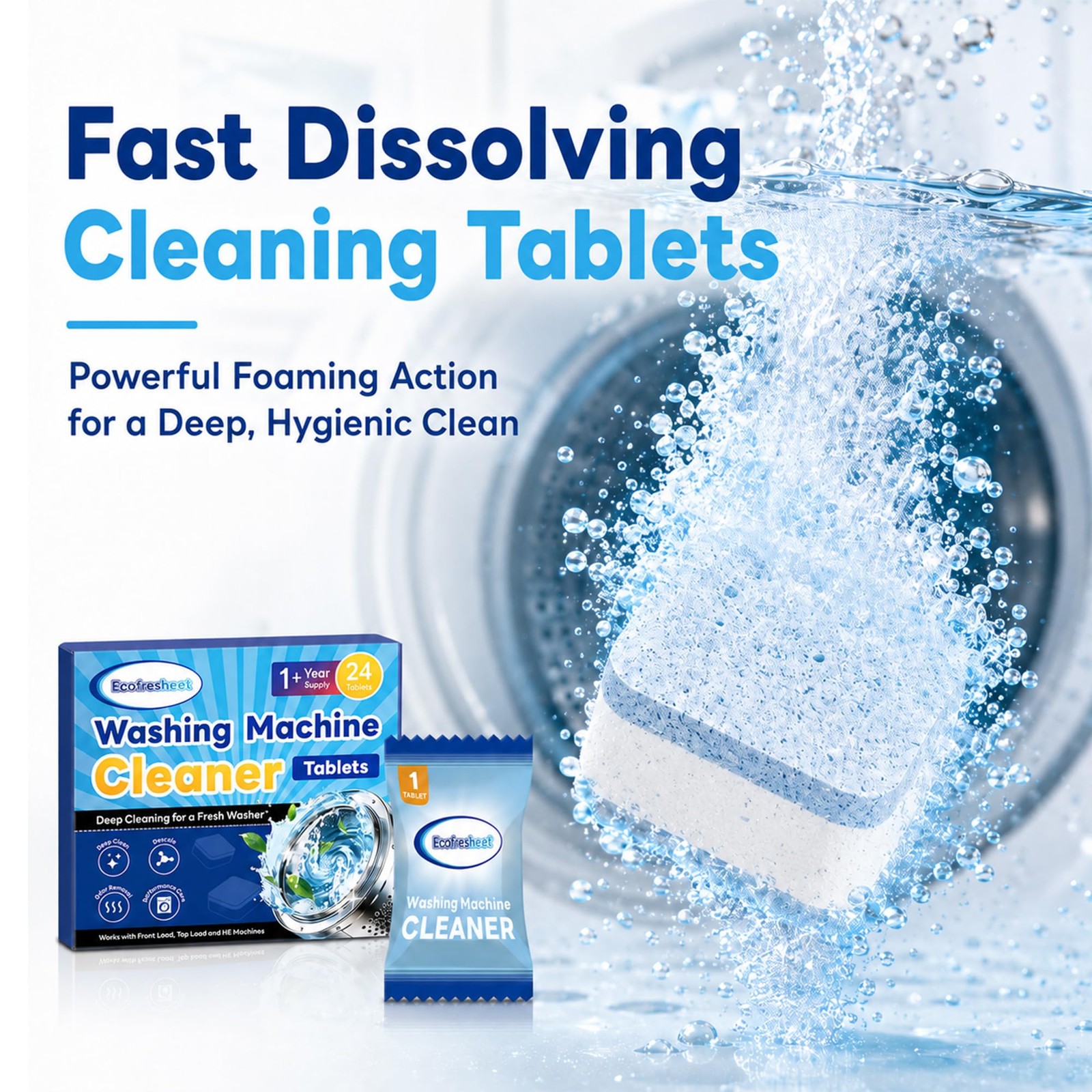 Washing Machine Cleaner Tablets 24 Count, Deep Cleaning Washer Cleaner for Fr…