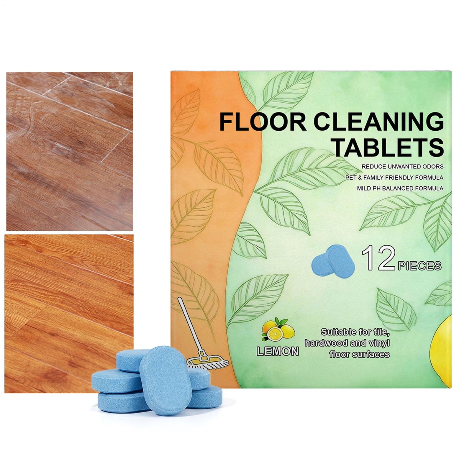 Floor Cleaner Tablets 12 Pieces Effective Mild Sheets Solution Stain Removal Age