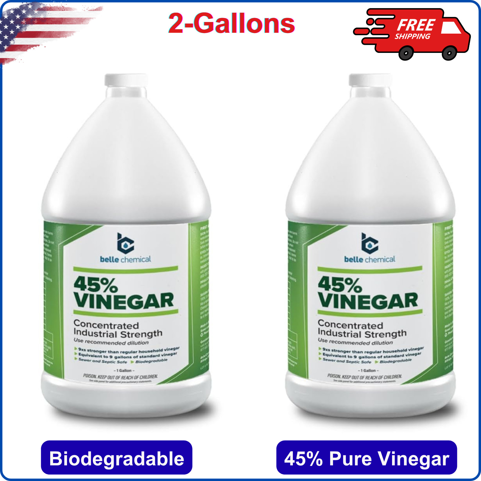 45% Pure Vinegar Concentrated Industrial Grade (2-Gallons) Biodegradable, Liquid