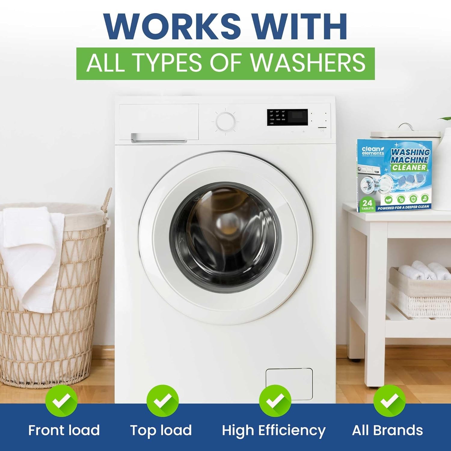 Washing Machine Cleaner Tablets 24 Pack Descaler HE Front Top Load Washer Deep