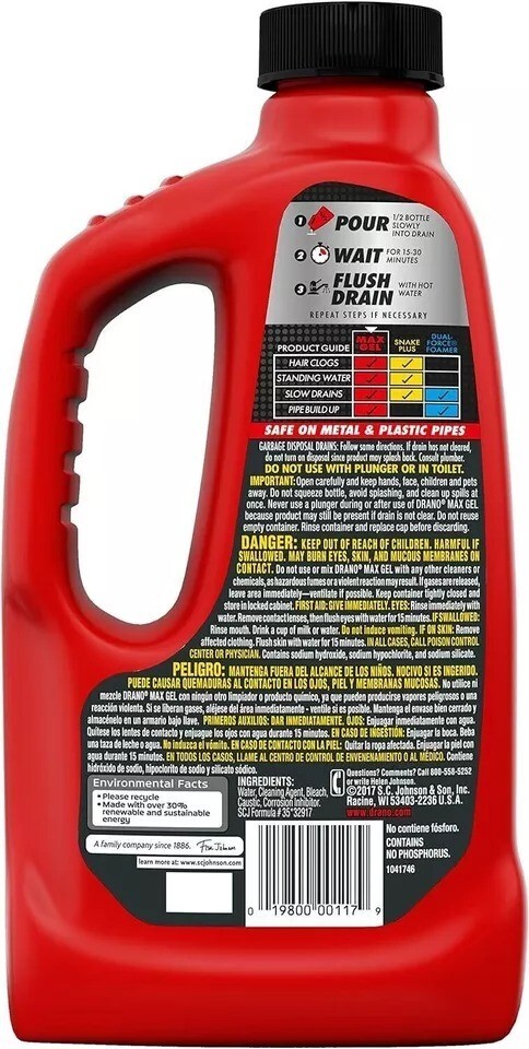 Drano Max Gel Drain Clog Remover and Cleaner for Shower or Sink Drains, Unclogs