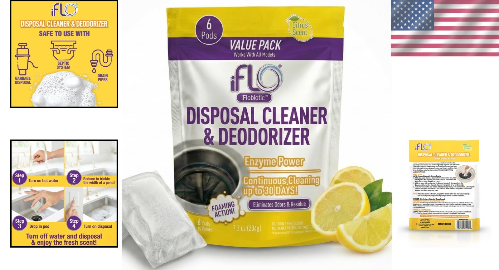 Foaming Garbage Disposal Cleaner Pods – 6 Pack Citrus Freshness & Odor Removal