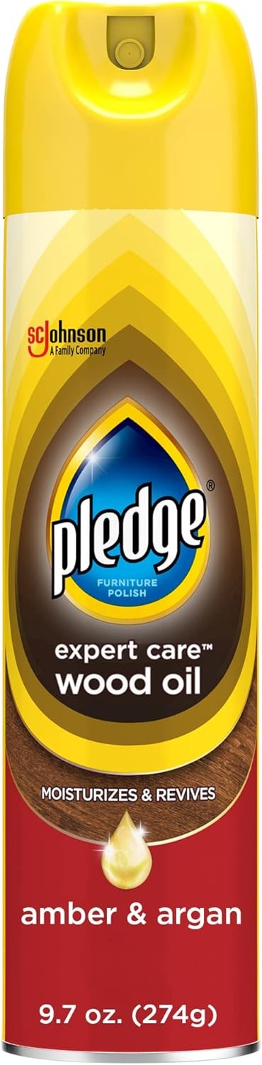 Pledge Moisturizing Wood Oil, Furniture Reviving Spray, Amber & Argan – 9.7oz