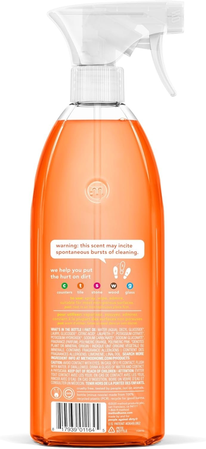 Method Clementine All-Purpose Cleaner 8pk 28oz Cruelty-Free Grease Grime Buster