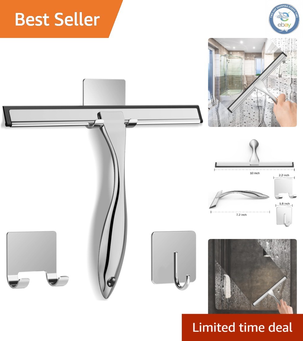 10-Inch Stainless Steel Shower Squeegee & Hooks – Effortless Cleaning Solution