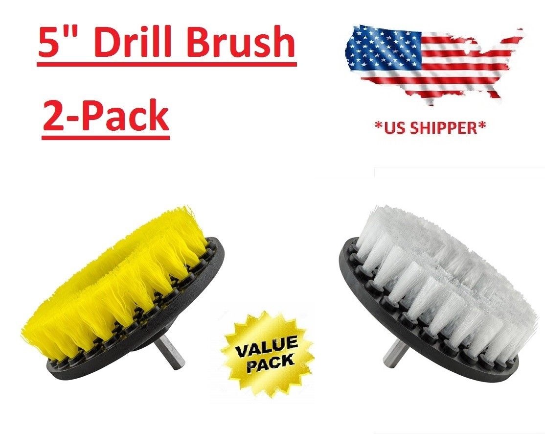 (2-Pcs) 5 inch drill brush Medium & Soft scrub combo car wall tile leather clean