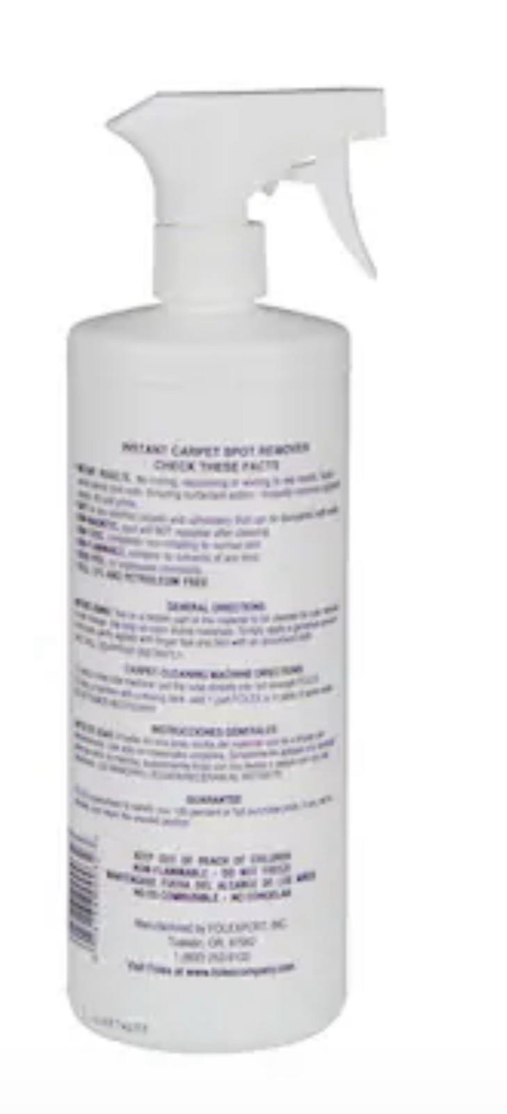 1 pack – Folex Instant Carpet Spot Stain Remover Spray 32 Fl Oz/1 Quart