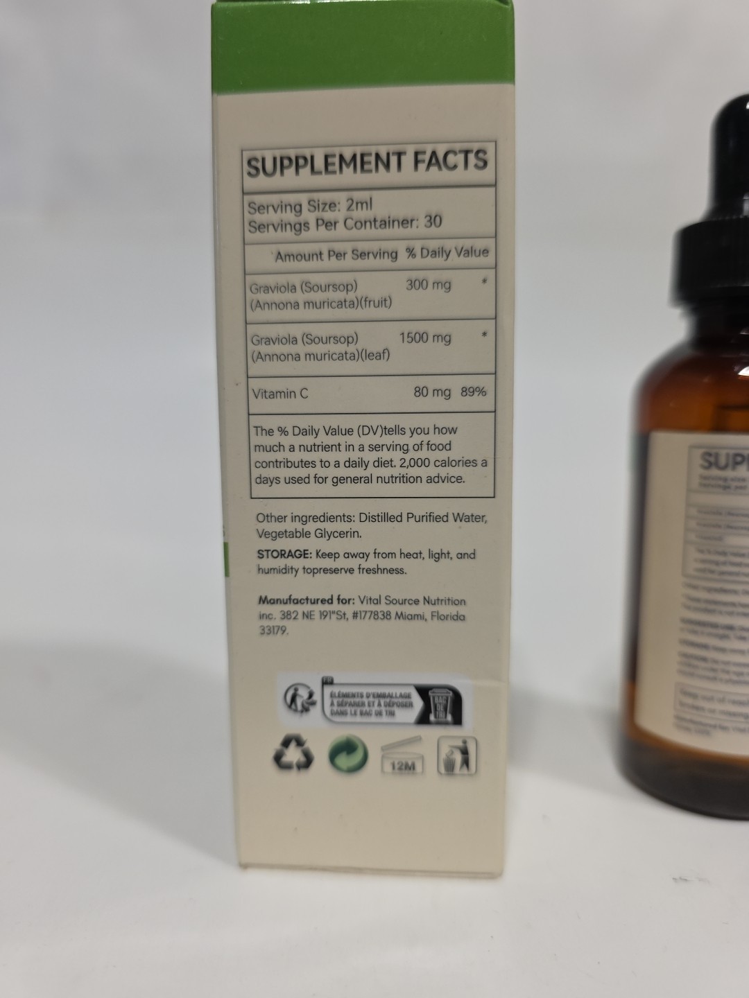 Soursop Graviola, 100% Natural Organic Drops, 2 fl oz Herbal Supplement Exp 7/27