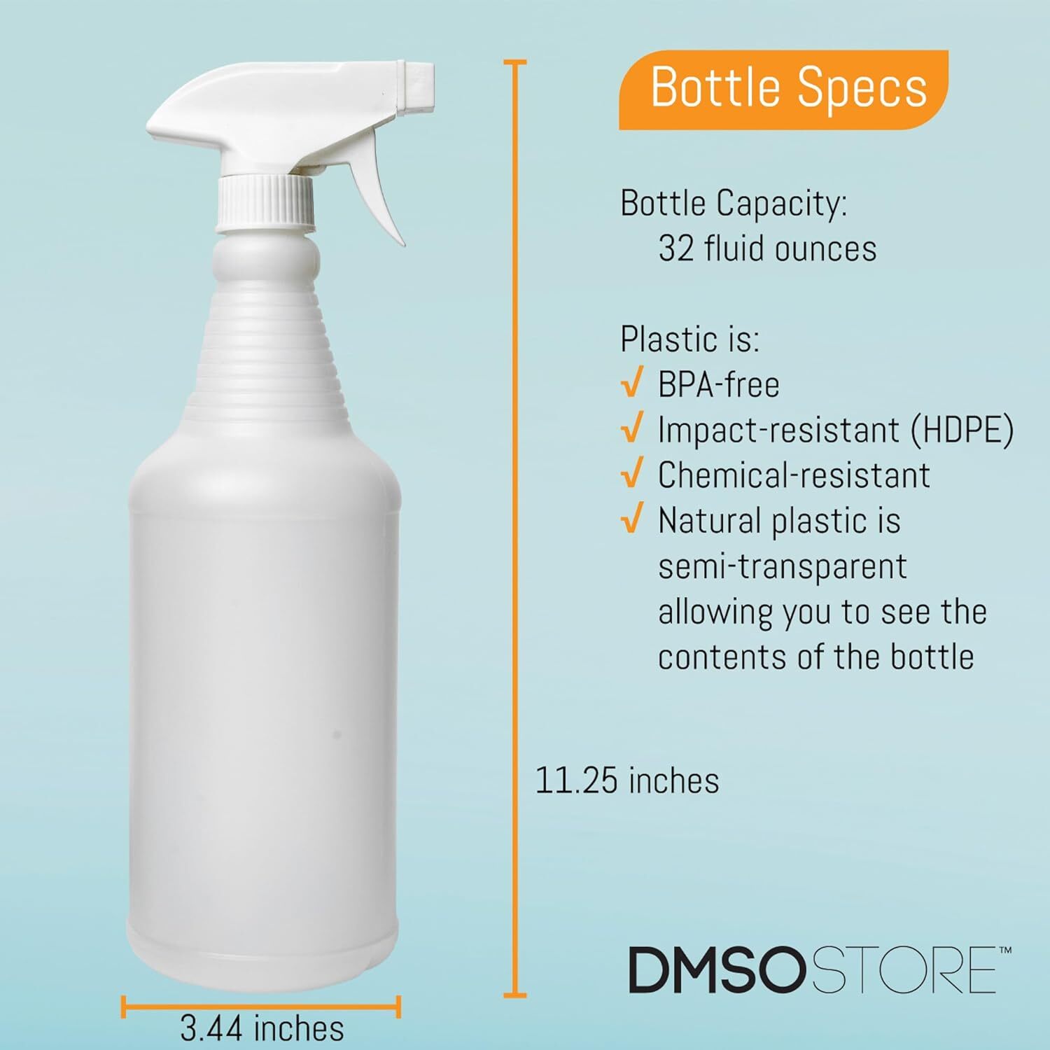 Natural Plastic Carafe Spray Bottle 3 Pack w/ White Trigger Sprayer 32oz