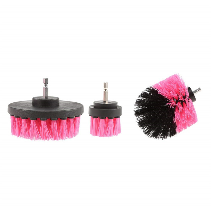 3 Pcs/set Drill Brush Power Scrubber Drill Attachments Cleaning Pink
