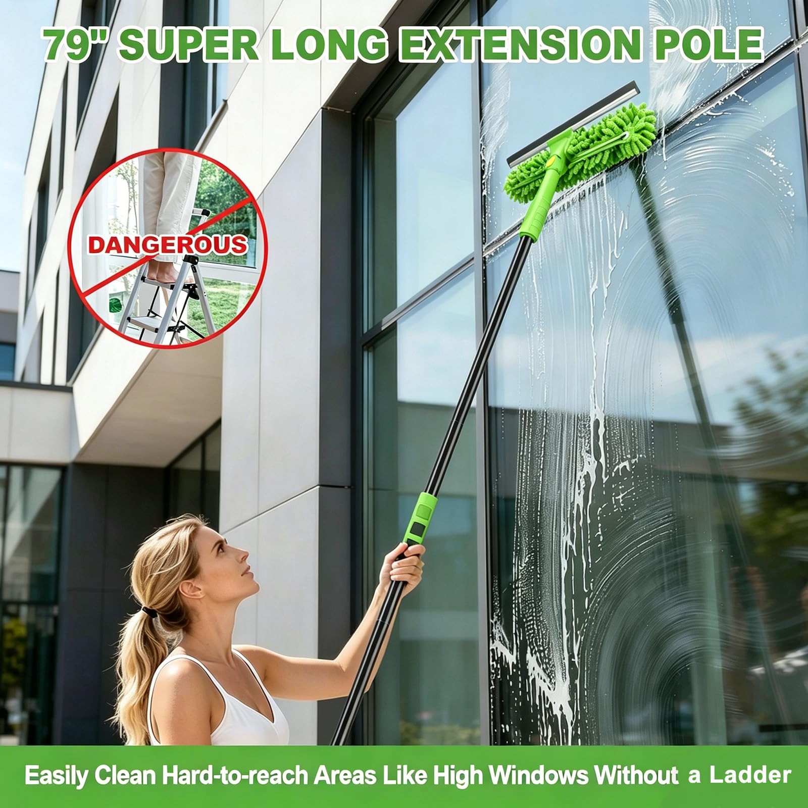 4-in-1 Window Cleaning Kit with Storage Bag, 79” Window Squeegee Cleaner Too…