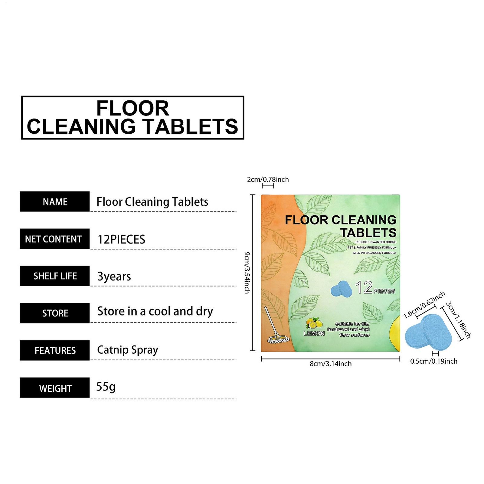 Floor Cleaner Tablets 12 Pieces Effective Mild Sheets Solution Stain Removal Age