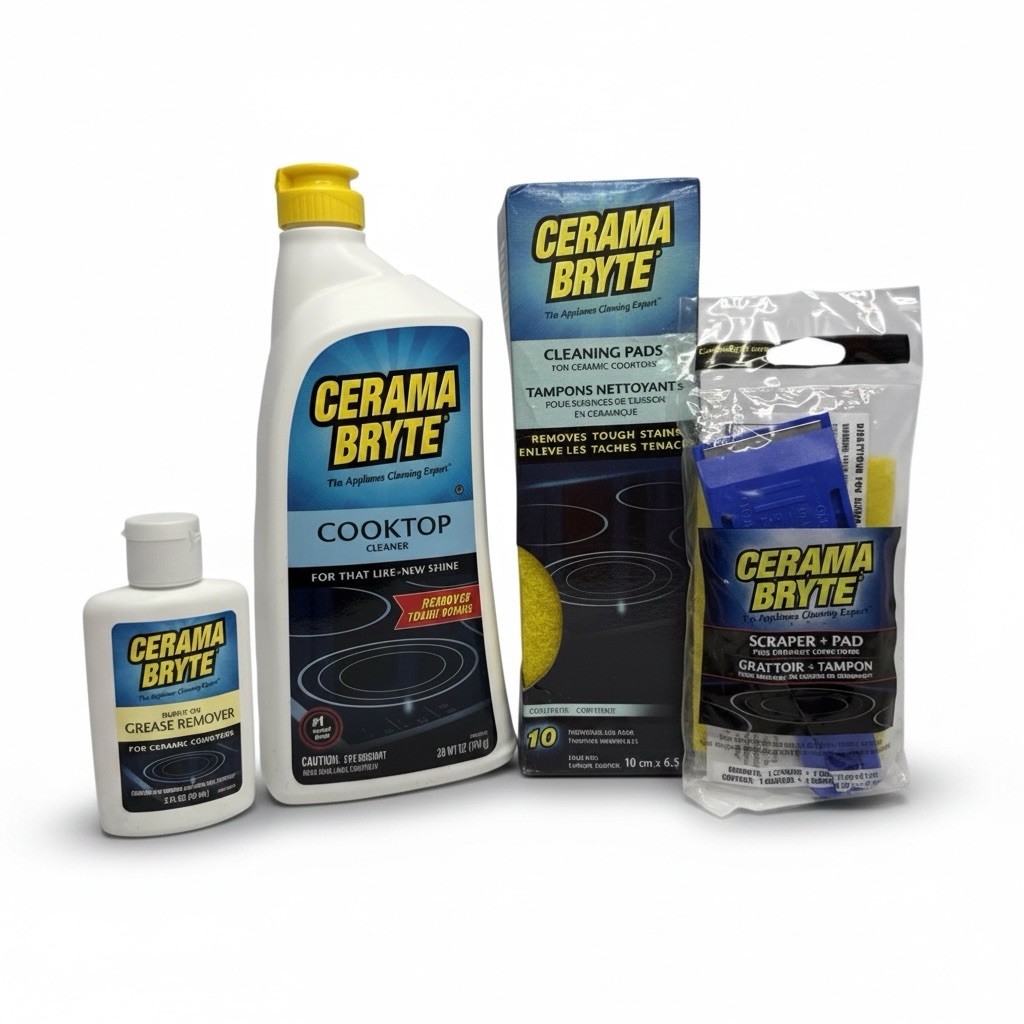 Cerama Bryte Stovetop Cleaner Kit, Cooktop Cleaner, Scraper & Pads