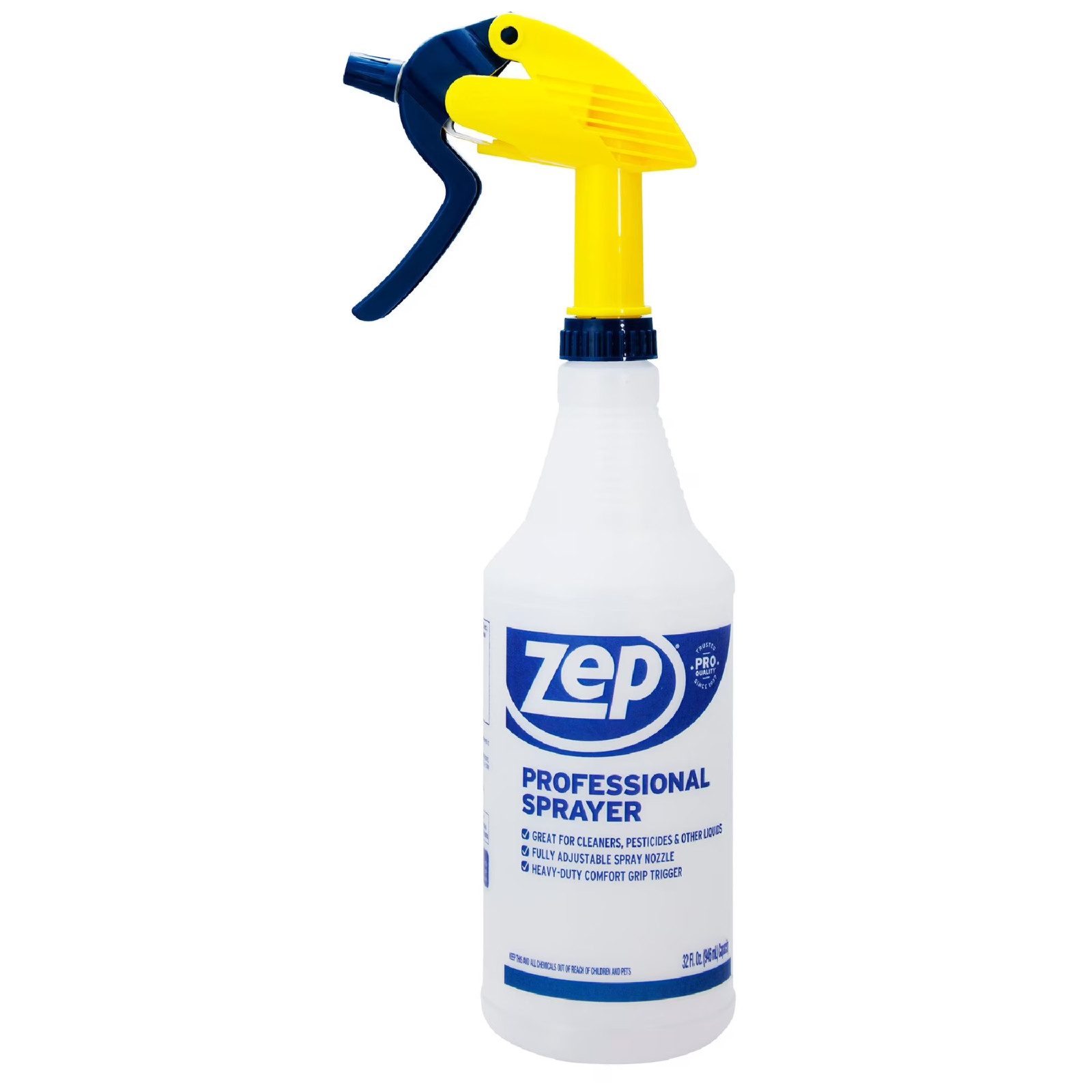 Zep Professional Plastic Spray Bottle, 32 oz, Adjustable Nozzle, Comfort Grip