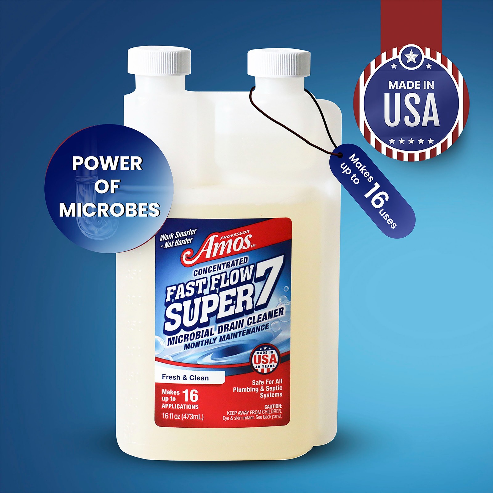 Professor Amos Fast Flow Super 7 Microbial Concentrated Drain Cleaner 16.0 Fl Oz