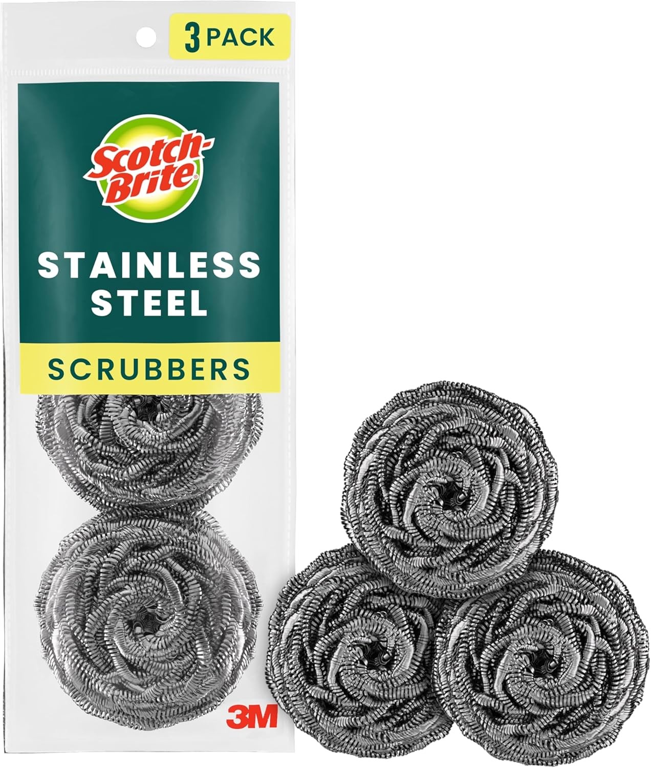 Scotch-Brite Stainless Steel Scrubbers, Scouring Pads for Cleaning Tough Baked..