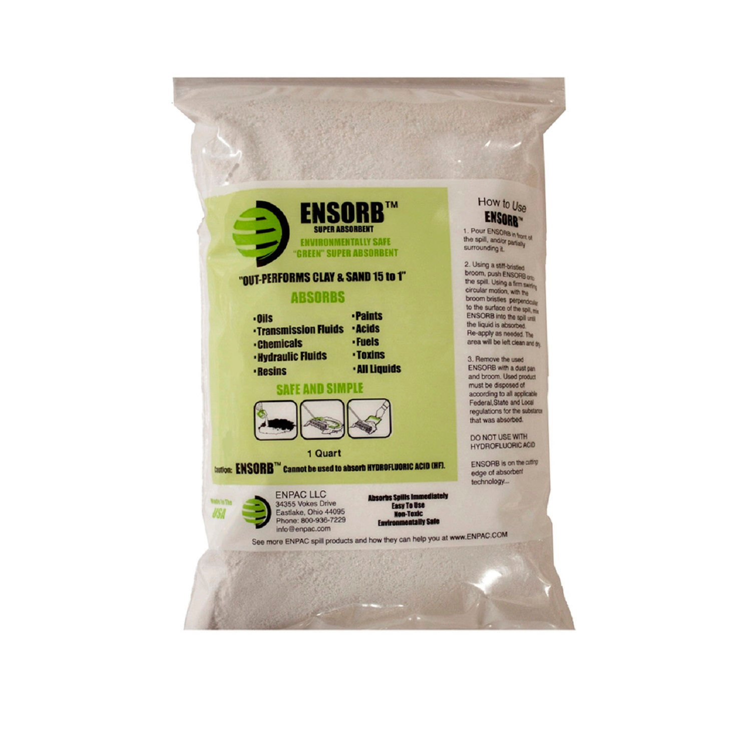 ENPAC ENSORB Super Absorbent 1 Quart Zip-Seal Bags ENP D208CS 12/Pack