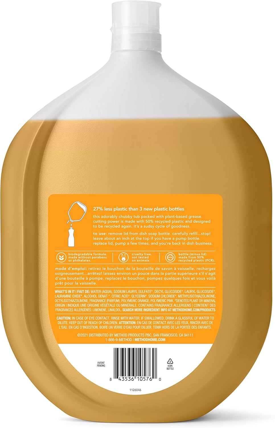 Gel Dish Soap, Refill, Clementine, Recylable Bottle, Biodegradable Formula, 54 F