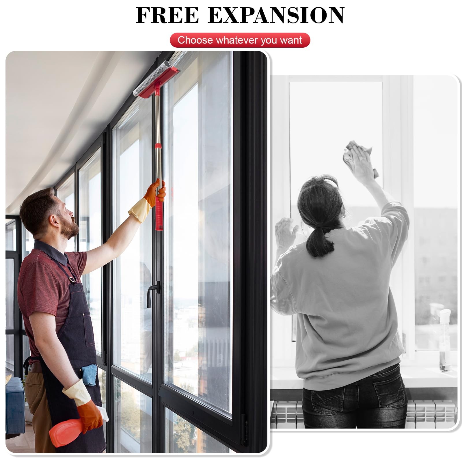 Professional Standard Window Squeegee,2-in-1 Window Cleaner Sponge and Soft R…