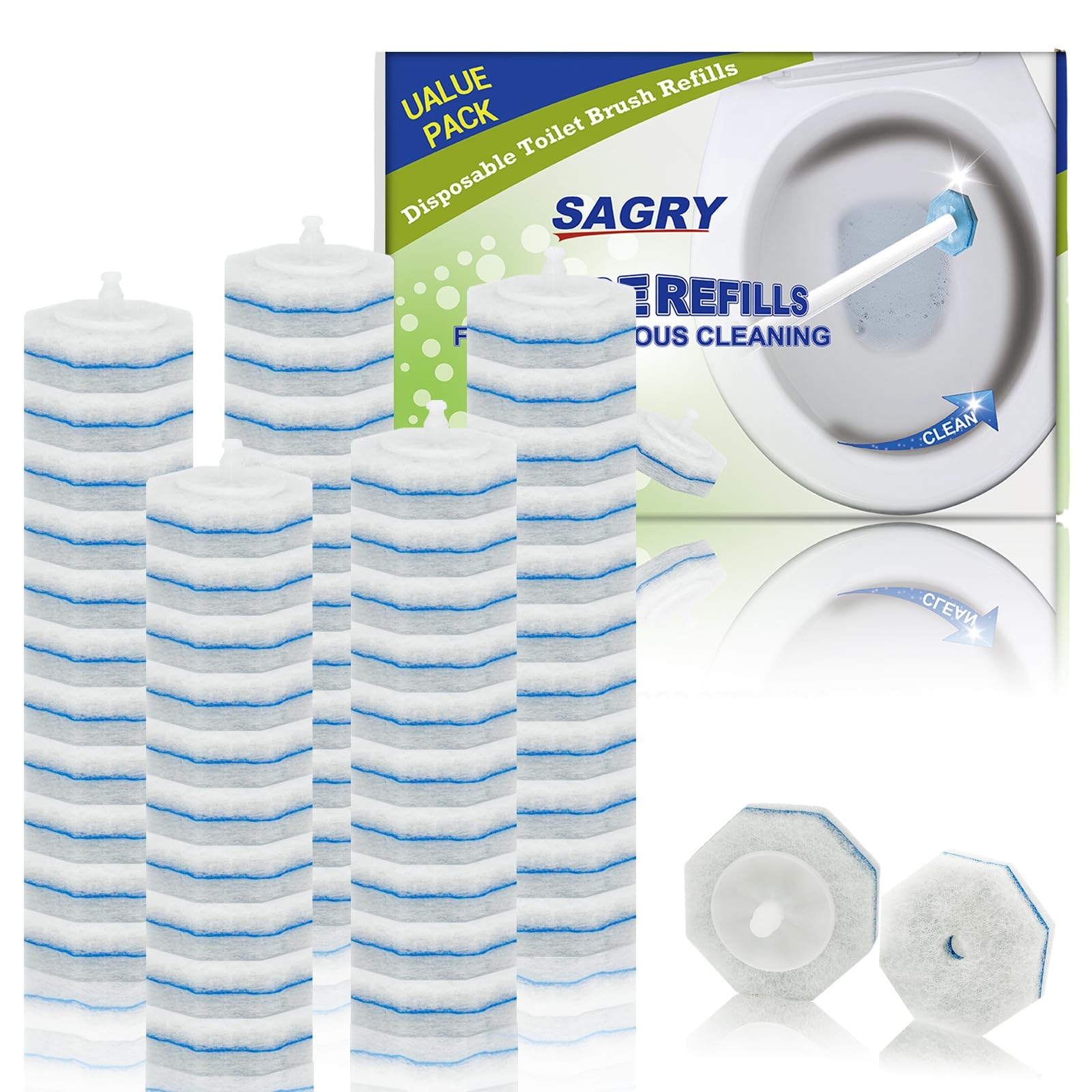 50 Counts Disposable Toilet Bowl Wand Refills, 5X Cleaning Power Toilet Clean…
