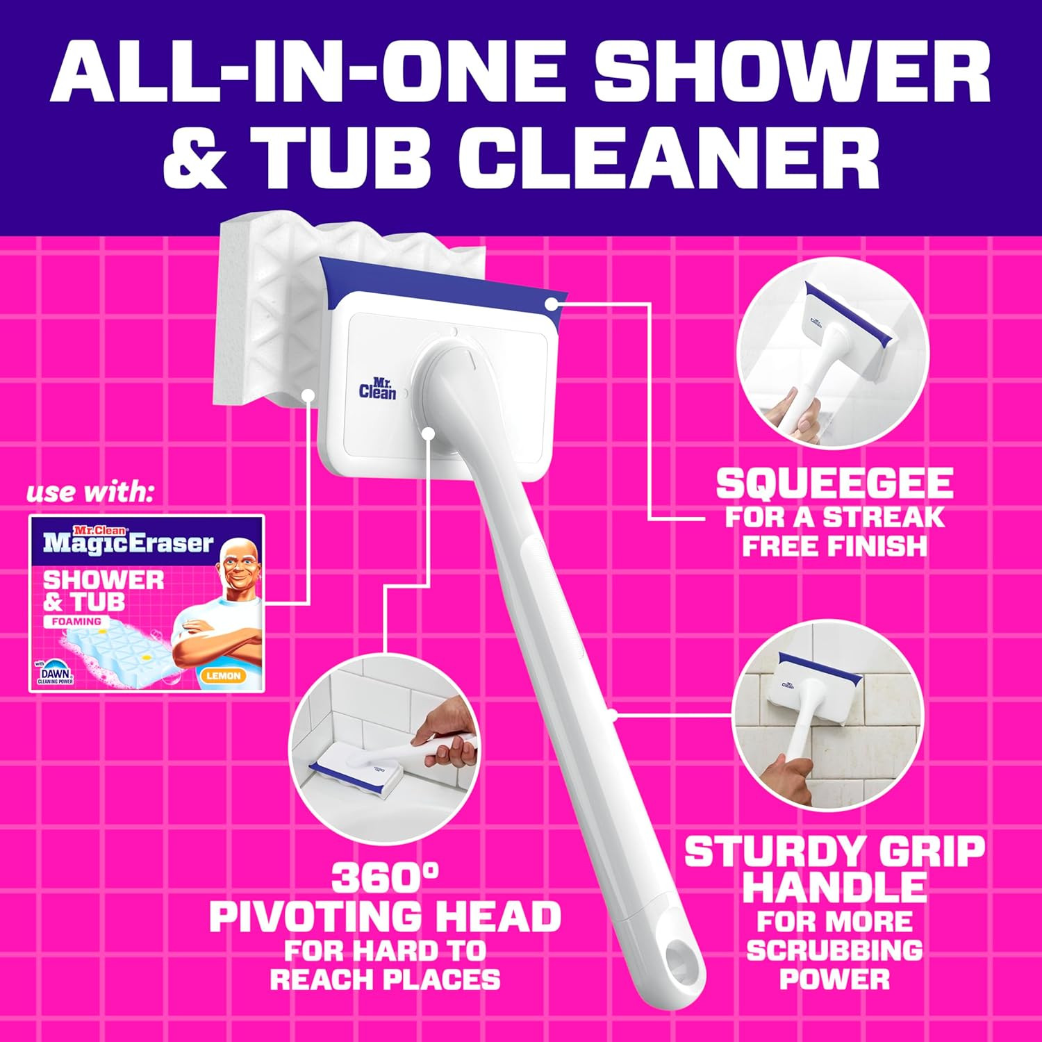 Mr. Clean Magic Eraser Shower & Tub Scrubber, Bathroom Cleaner, All in One Bathr