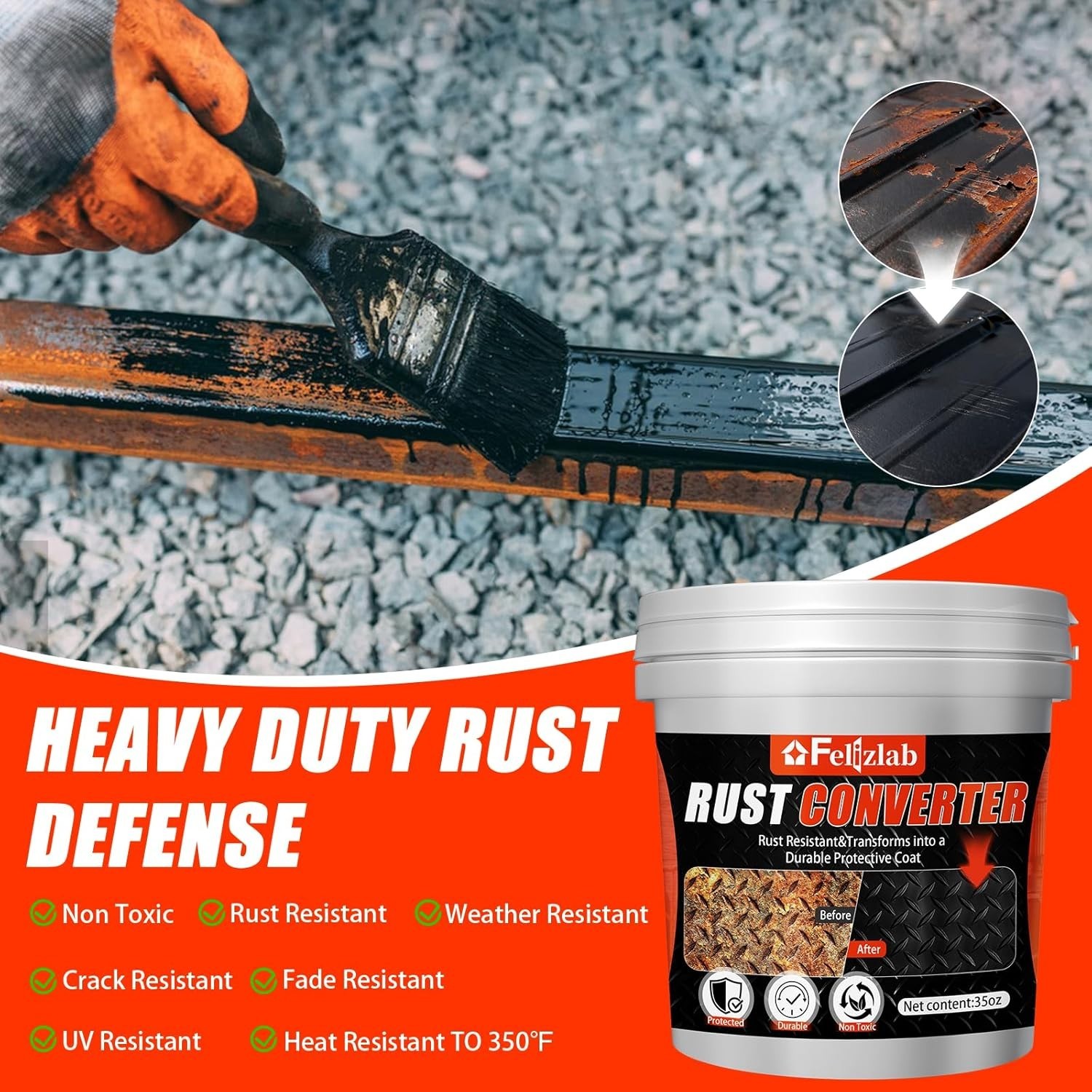 2-In-1 Rust Converter & Metal Primer, 35 Floz Automotive Rust Remover Paint for
