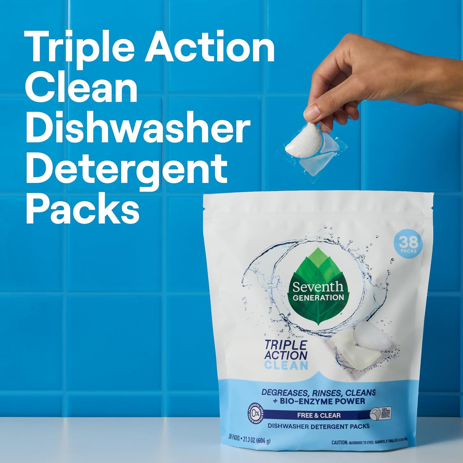 Seventh Generation Triple Action Dishwasher Detergent Packs Free Clear 21.3oz